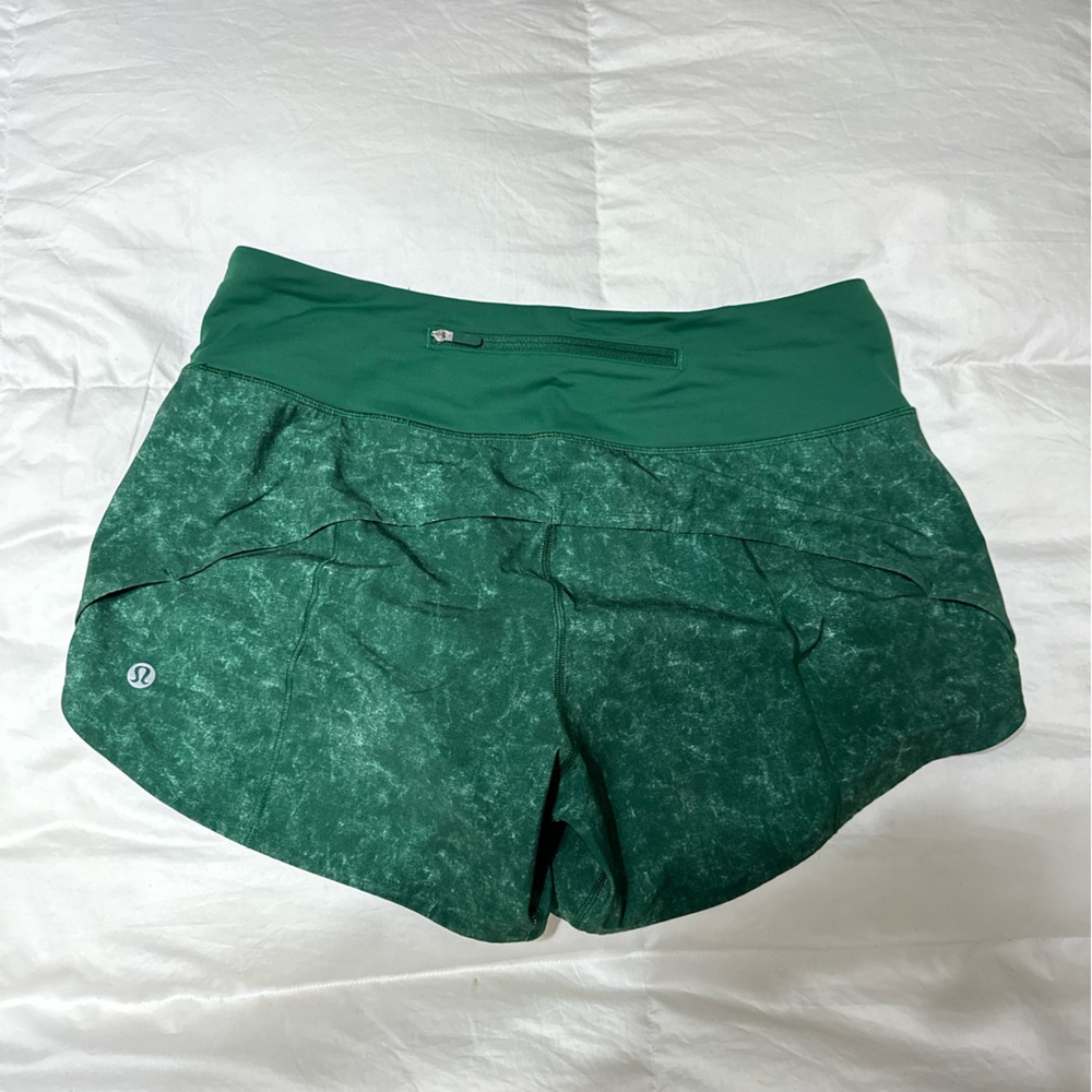 Lululemon speed up mid-rise lined short 4”, marble green, size 6
